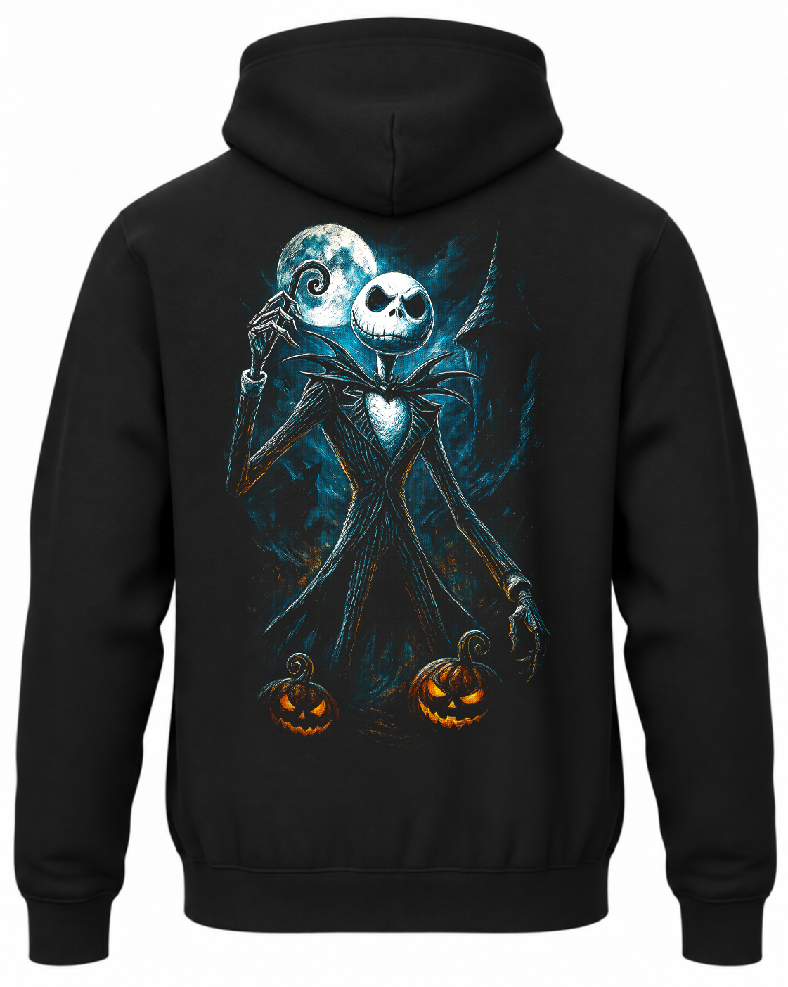 Czarna bluza z kapturem i nadrukiem na plecach: Miasteczko Halloween – Jack Skellington