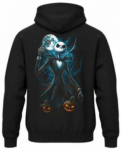 Czarna bluza z kapturem i nadrukiem na plecach: Miasteczko Halloween – Jack Skellington