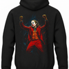 Czarna bluza z kapturem i nadrukiem na plecach: Joker – czerwony garnitur