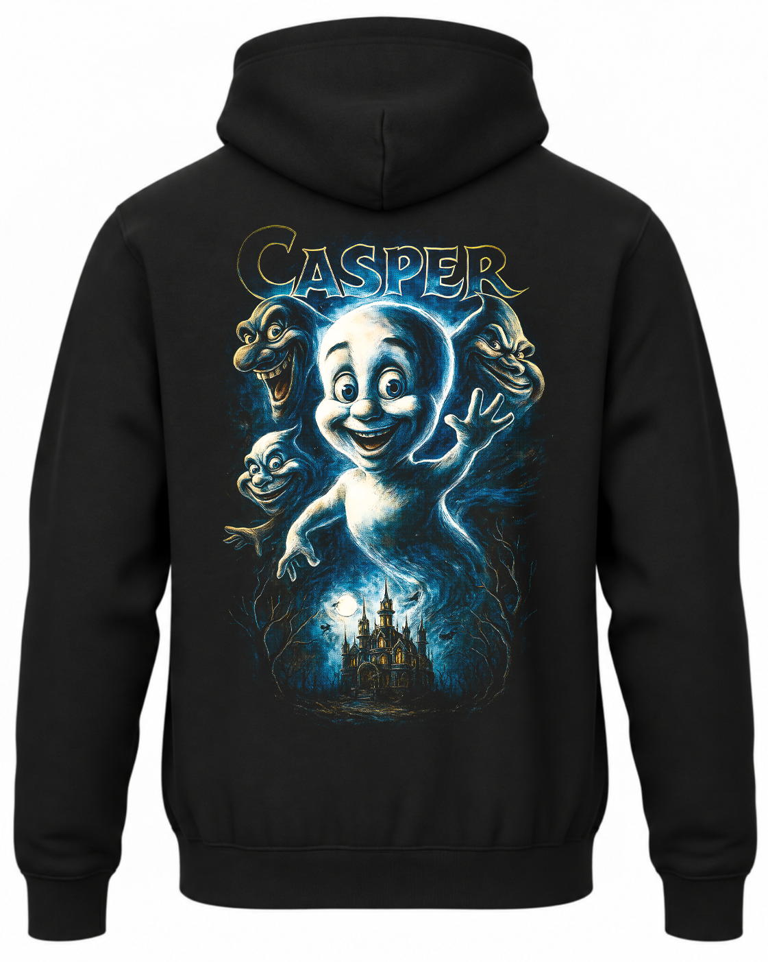 Czarna bluza z kapturem i nadrukiem na plecach: Casper