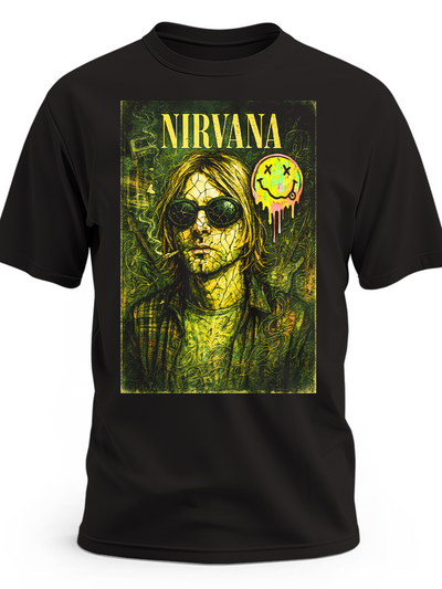 Czarna koszulka Nirvana z żółtym portretem