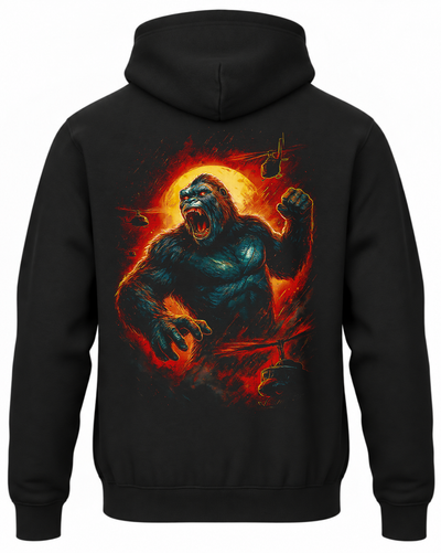 Czarna bluza z kapturem i nadrukiem na plecach: King Kong
