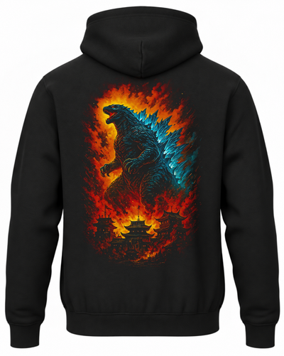 Czarna bluza z kapturem i nadrukiem na plecach: Godzilla