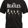 Czarna koszulka The Beatles z białym logo i sylwetkami członków zespołu