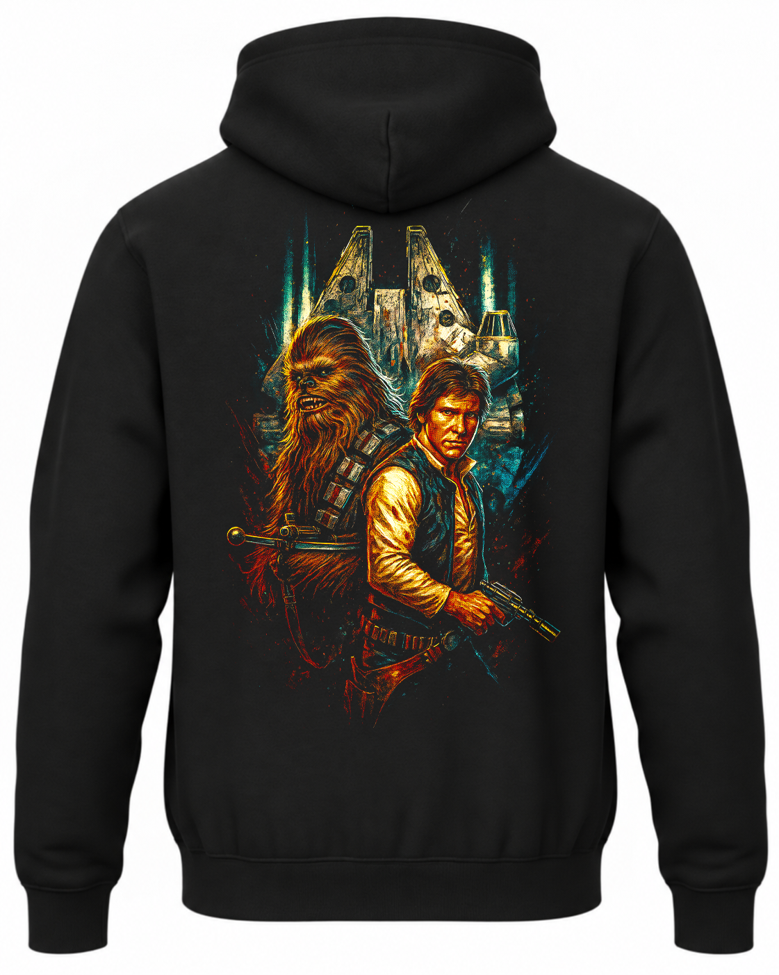 Czarna bluza z kapturem i nadrukiem na plecach: Gwiezdne wojny – Han Solo i Chewbacca