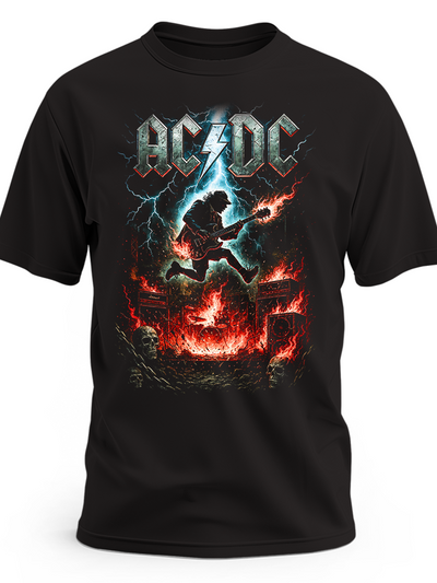 Czarna koszulka AC/DC z niebieskimi błyskawicami