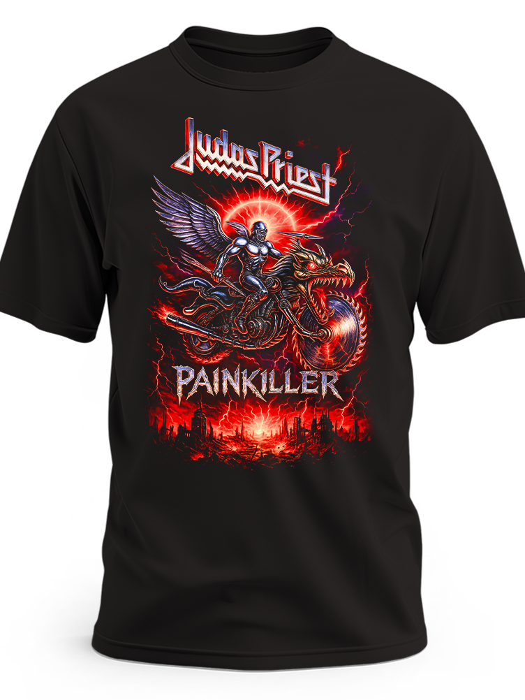 Czarna koszulka Judas Priest z czerwonym nadrukiem Painkiller