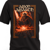 Czarna koszulka Amon Amarth z wojownikiem w hełmie i płonącym mieczem