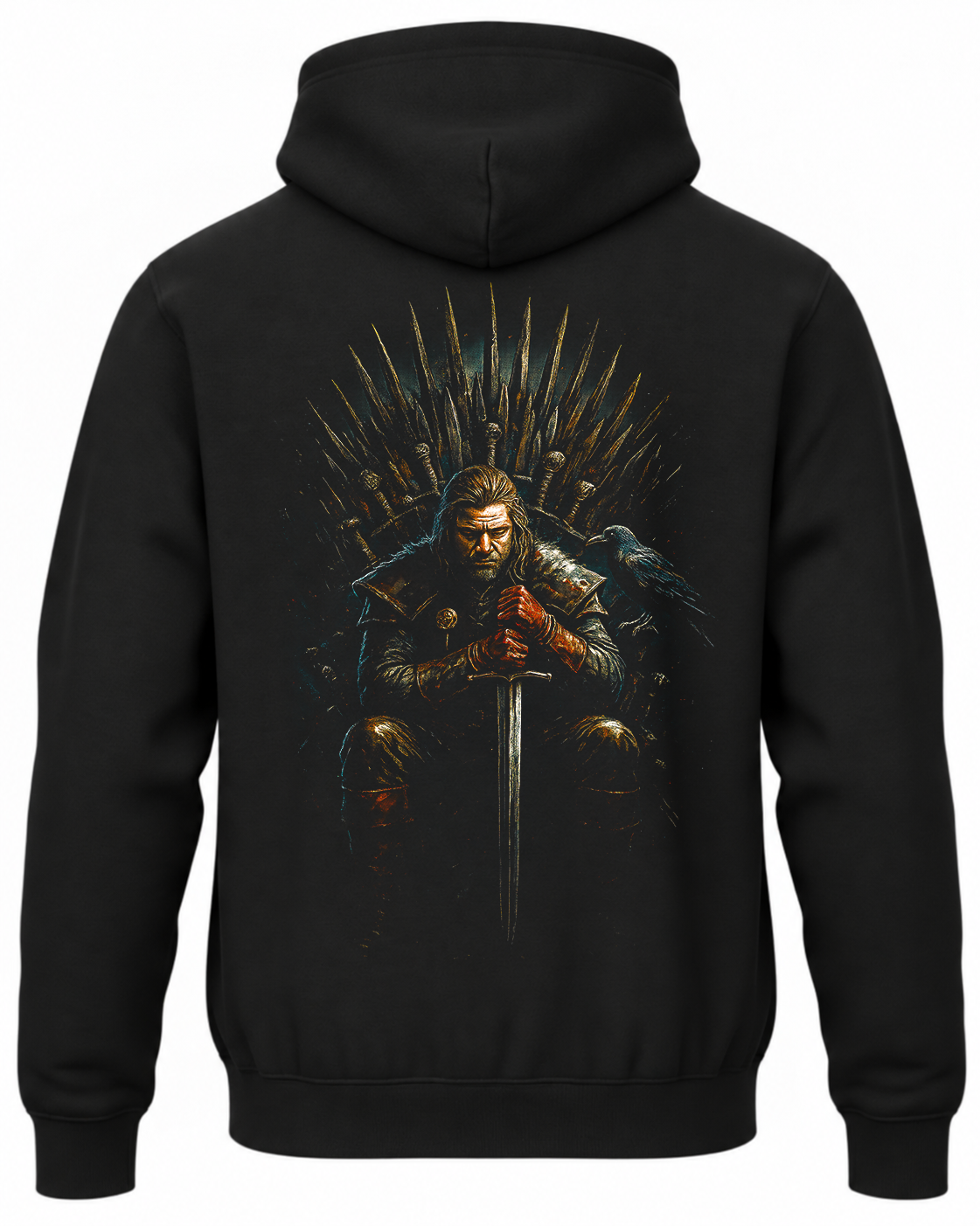 Czarna bluza z kapturem i nadrukiem na plecach: Gra o tron – Ned Stark