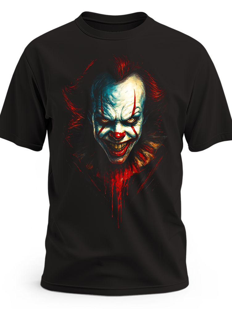 Czarna koszulka z nadrukiem klauna Pennywise’a z filmu To
