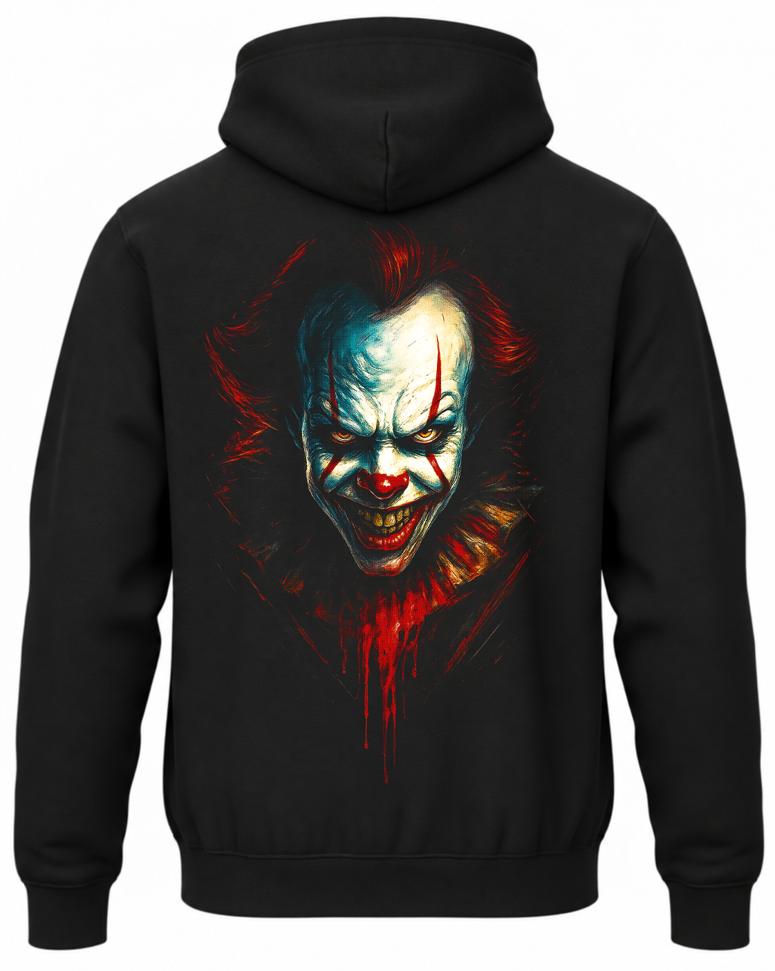 Czarna bluza z kapturem i nadrukiem na plecach: To – Pennywise, portret