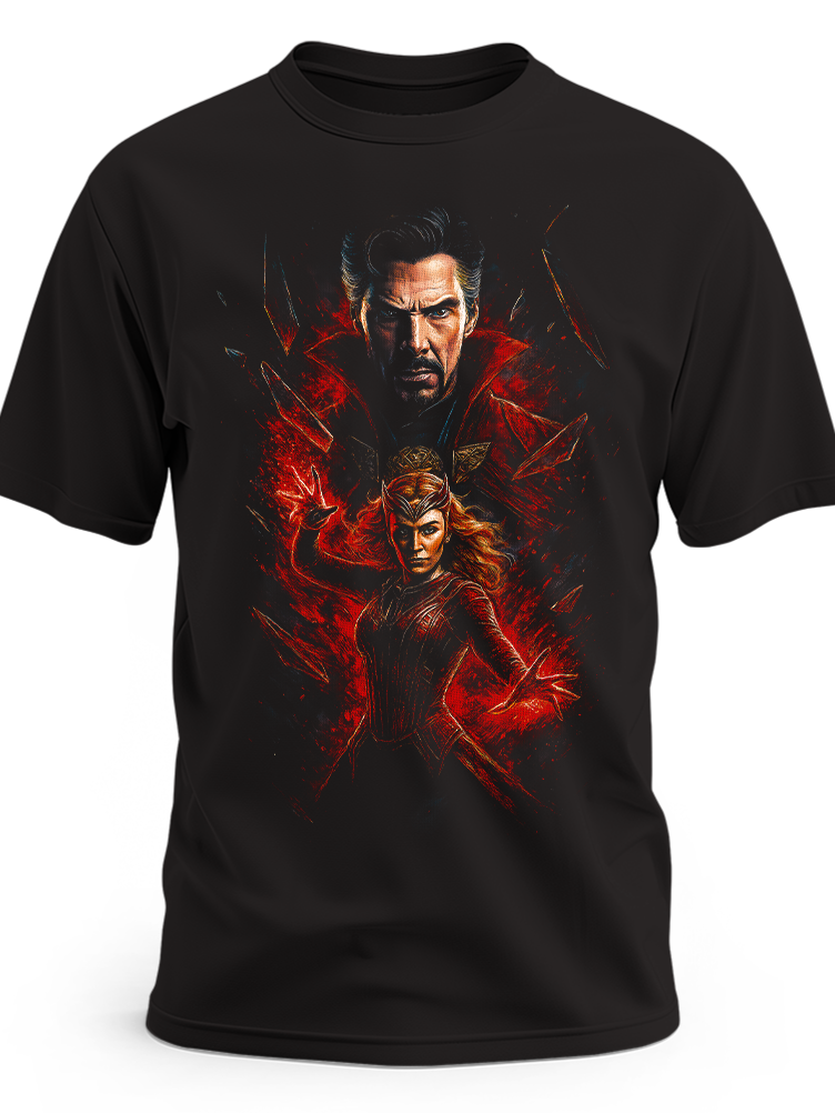 Czarna koszulka z nadrukiem Doktora Strange’a i Scarlet Witch