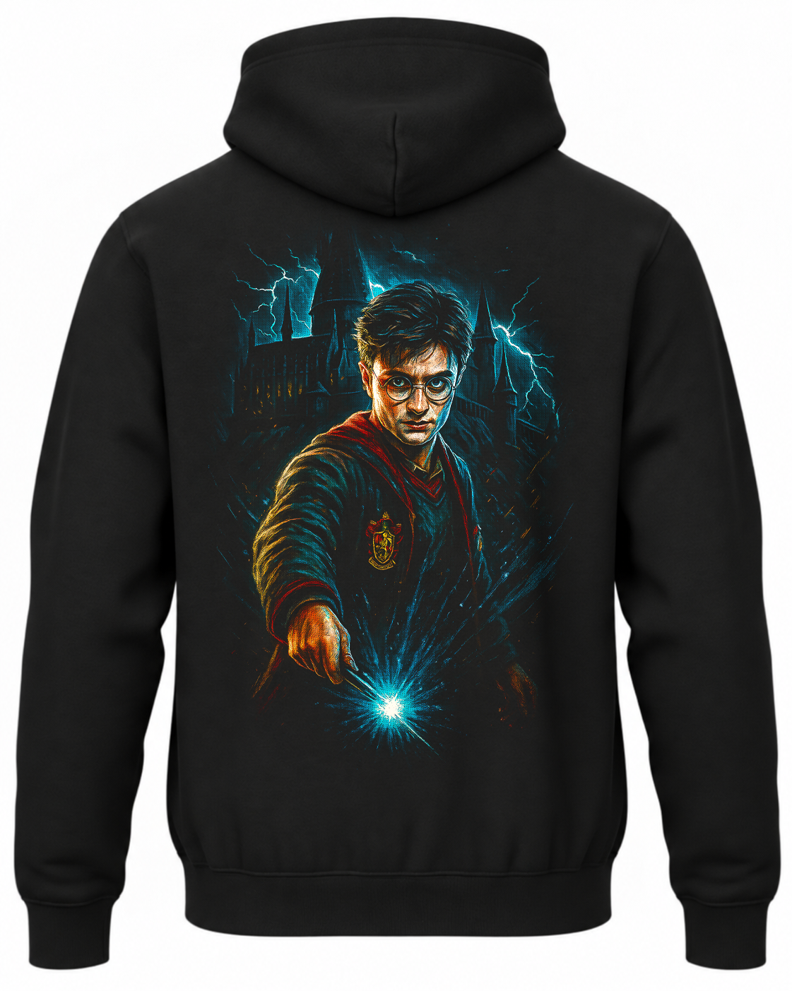 Czarna bluza z kapturem i nadrukiem na plecach: Harry Potter
