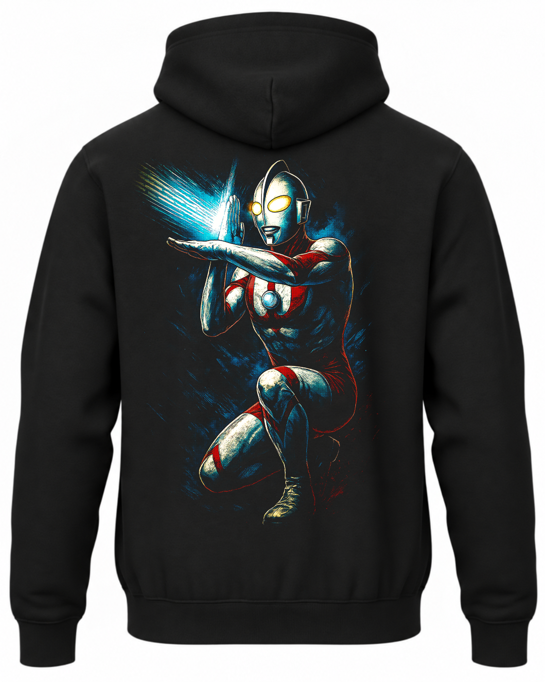 Czarna bluza z kapturem i nadrukiem na plecach: Ultraman