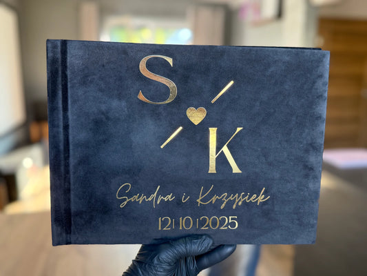 Piękna księga gości welur kolor czarny - na ślub