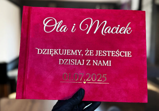 Piękna księga gości welur kolor bordo - na ślub