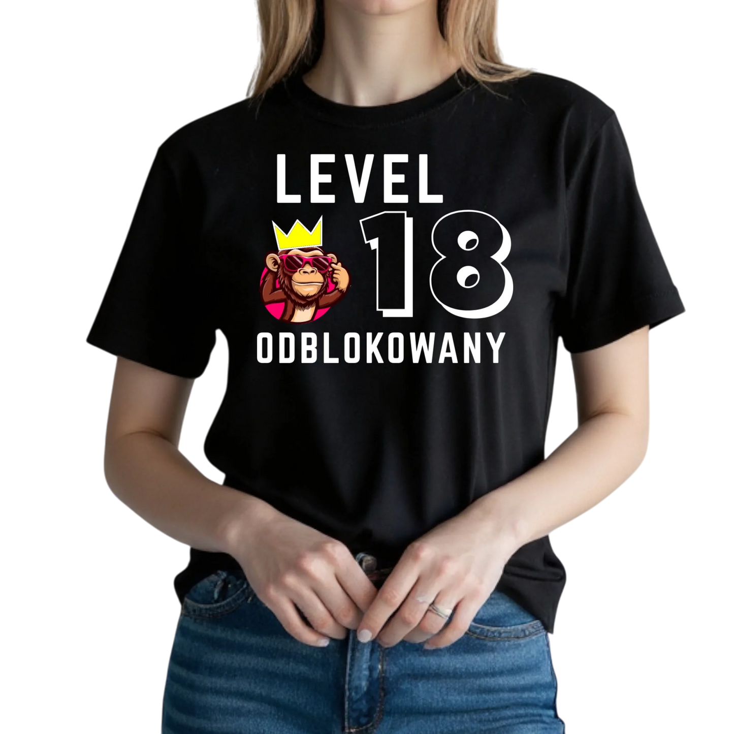 Koszulka na 18 urodziny dla dziewczyny lvl 18 odblokowany czarna