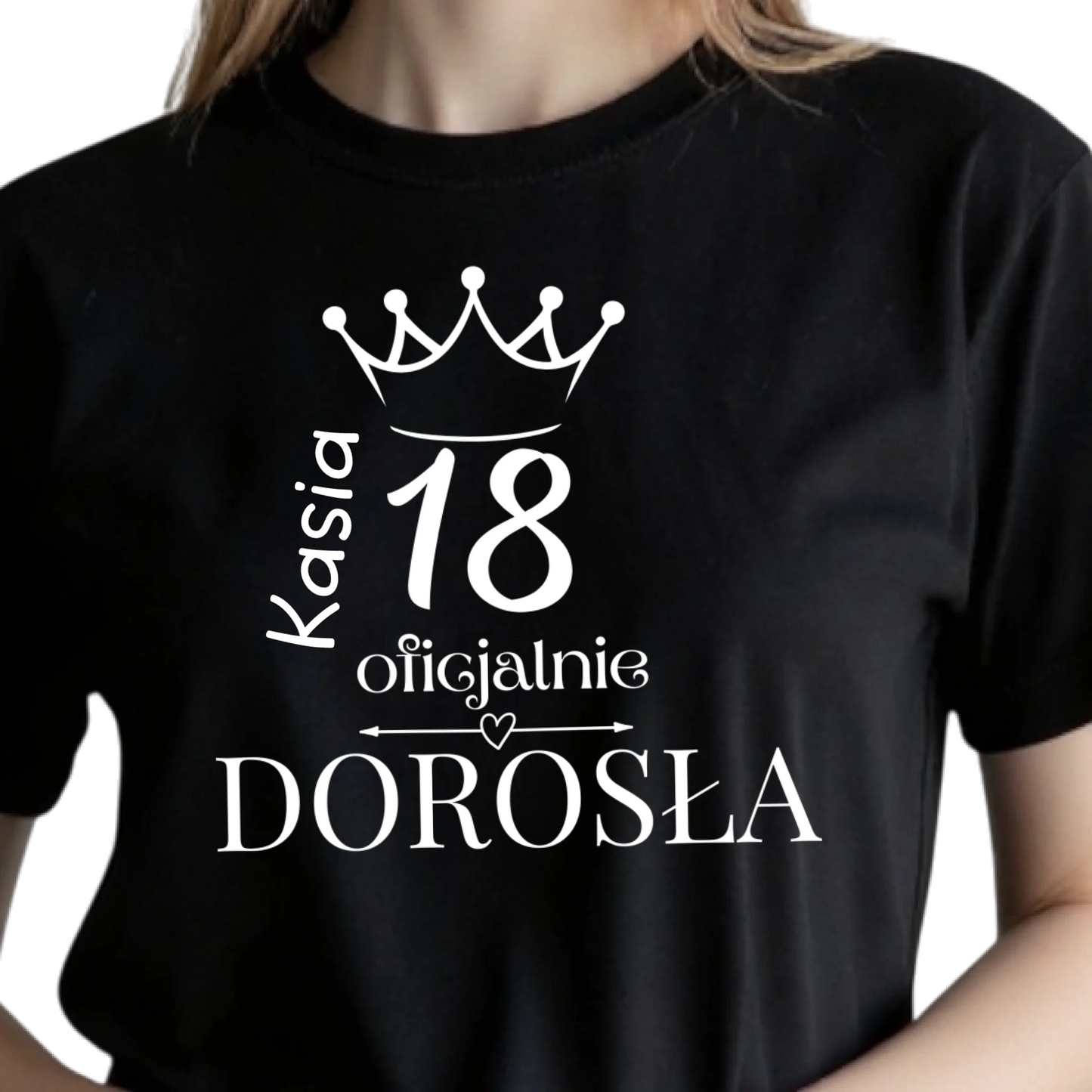 Koszulka na 18 urodziny dla dziewczyny oficjalnie dorosła czarna