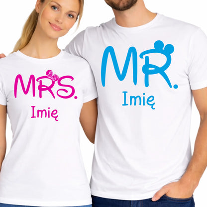 Zestaw prezentowy dla pary koszulki mrs mr personalizowane z imieniem