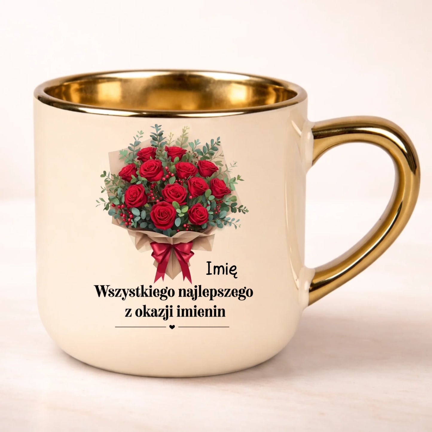 Prezent na walentyki kubek 400ml personalizowany z bukietem kwiatów i imieniem