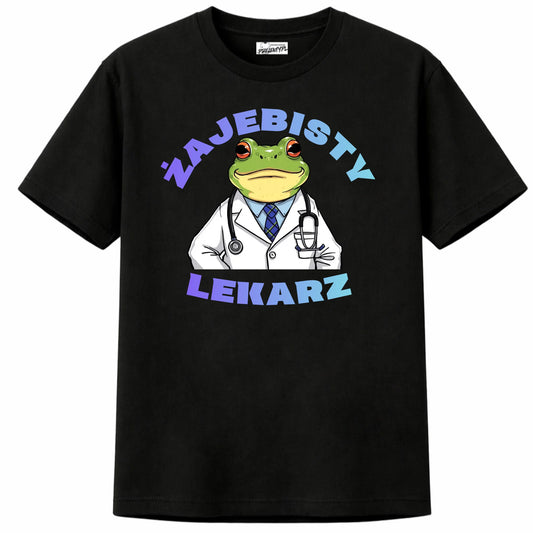 Prezent dla lekarza koszulka męska z nadrukiem żajebisty lekarz z żabą