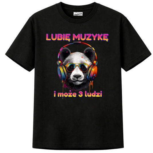 Prezent dla muzyka koszulka męska z nadrukiem pandy w słuchawkach lubię muzykę i może 3 ludzi
