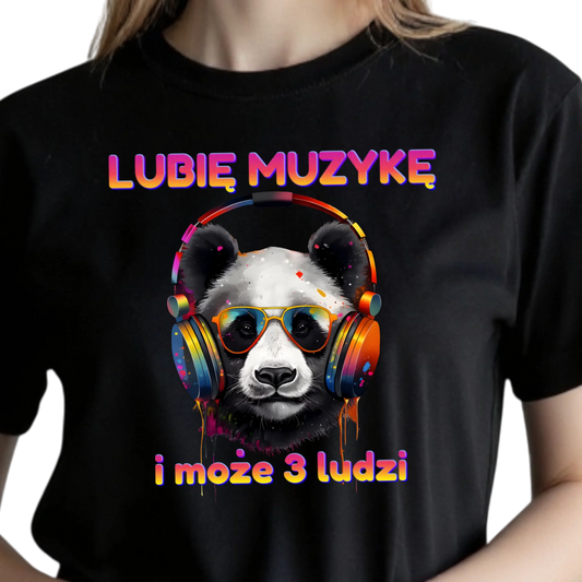 Prezent dla muzyka koszulka damska z pandą w słuchawkach lubię muzykę i może 3 ludzi