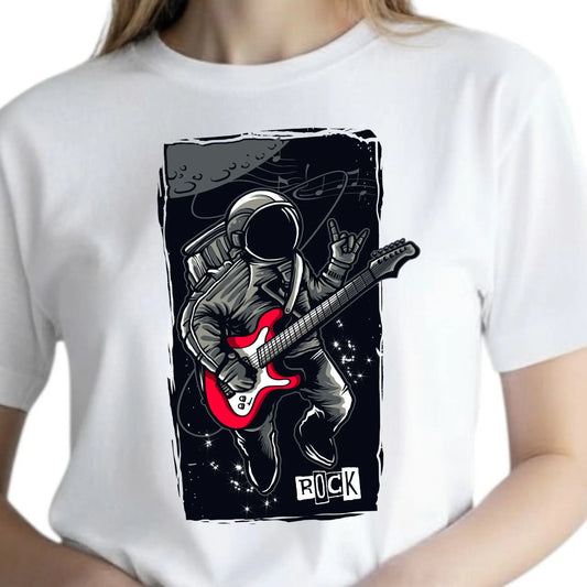 Prezent dla muzyka koszulka damska z nadrukiem kosmity z gitarą rock