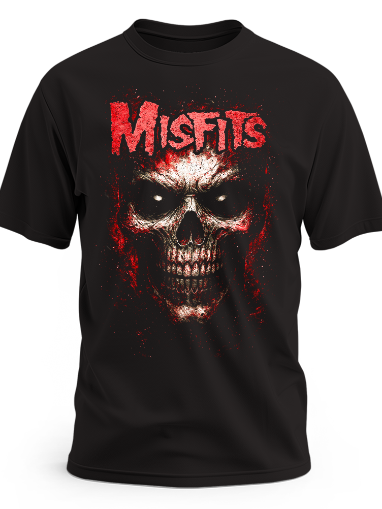 Czarna koszulka Misfits z jasną czaszką i czerwonym logo zespołu