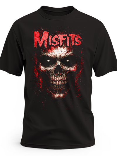 Czarna koszulka Misfits z jasną czaszką i czerwonym logo zespołu