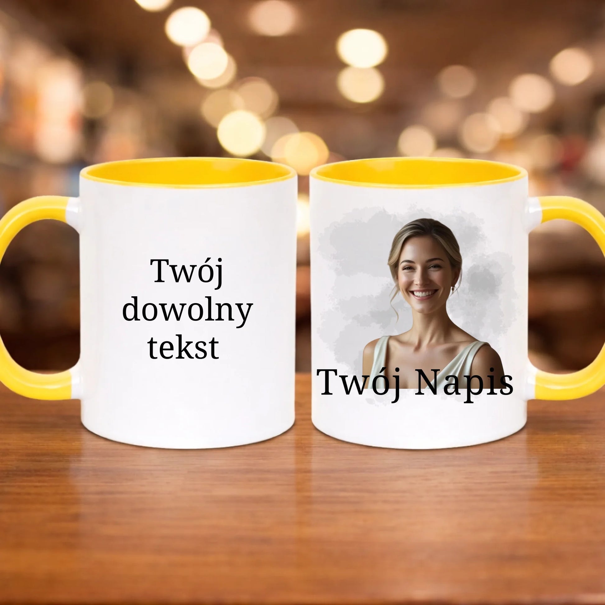 kubek z własnym nadrukiem 330ml personalizowane prezenty pl żółty