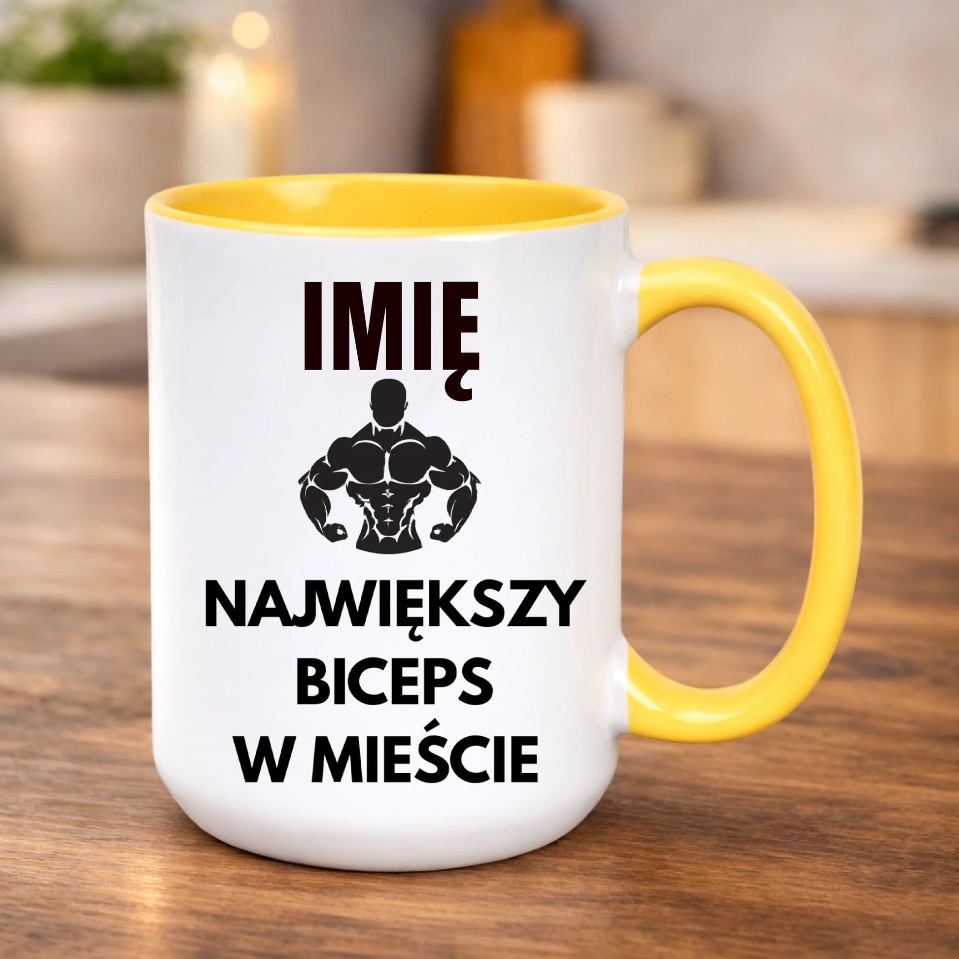 kubek z własnym nadrukiem 440ml personalizowane prezenty pl żółty