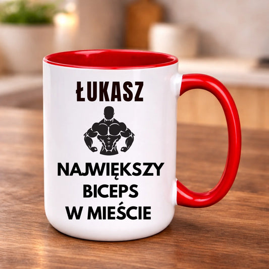 Kubek dla chłopaka Największy biceps w mieście prezent siłownia śmieszny