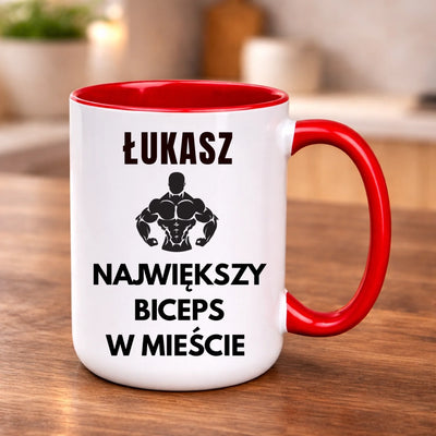 Kubek dla chłopaka Największy biceps w mieście prezent siłownia śmieszny