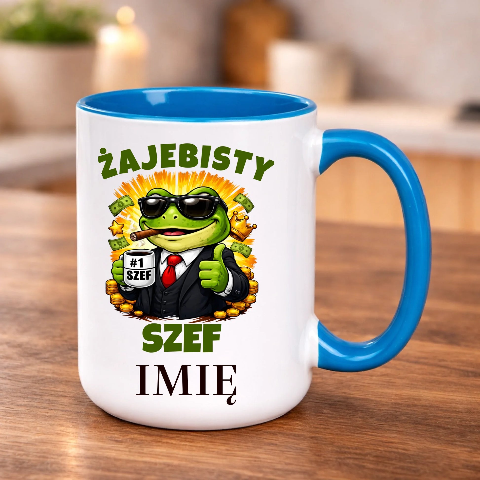 kubek z własnym nadrukiem 440ml personalizowane prezenty pl niebieski