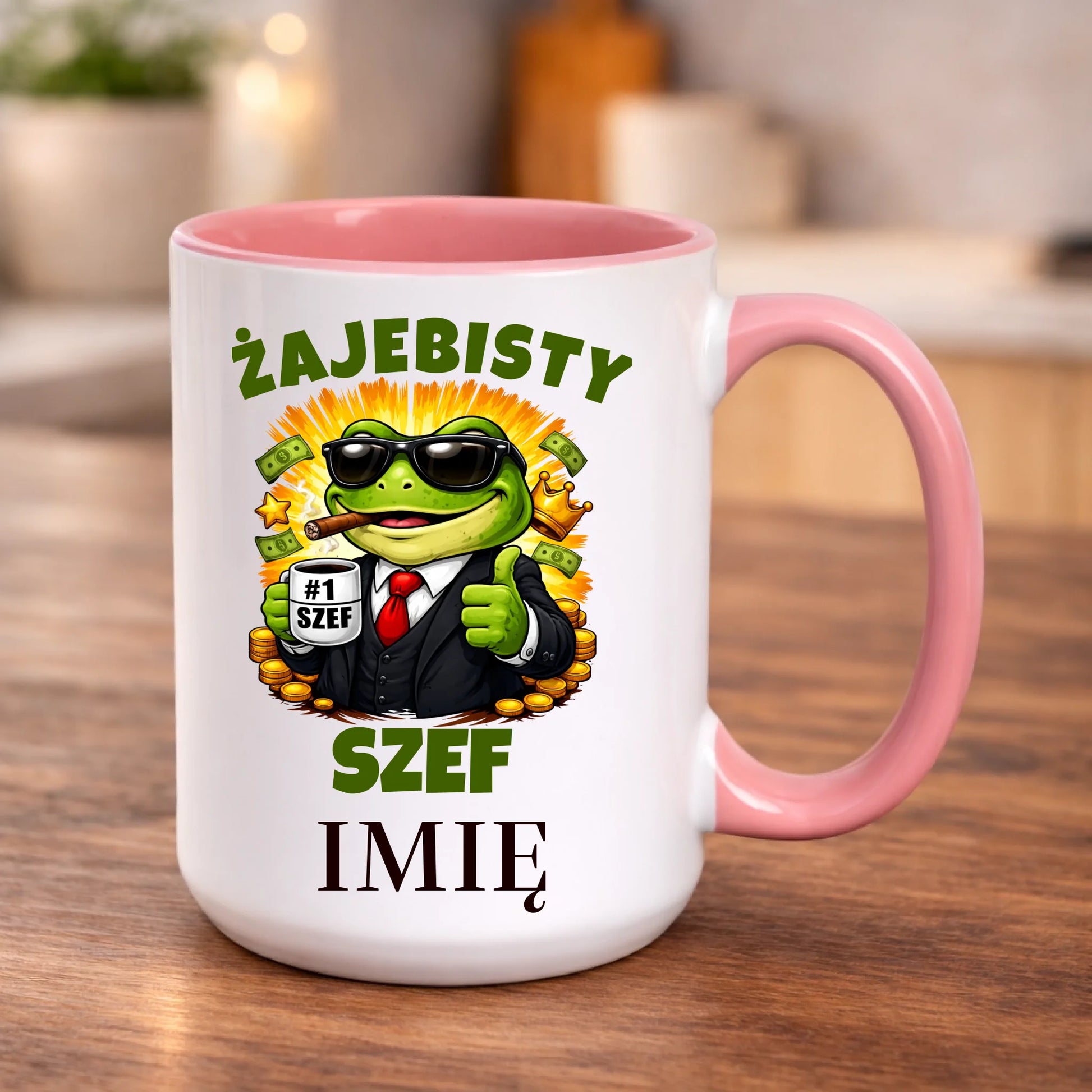 kubek z własnym nadrukiem 440ml personalizowane prezenty pl różowy