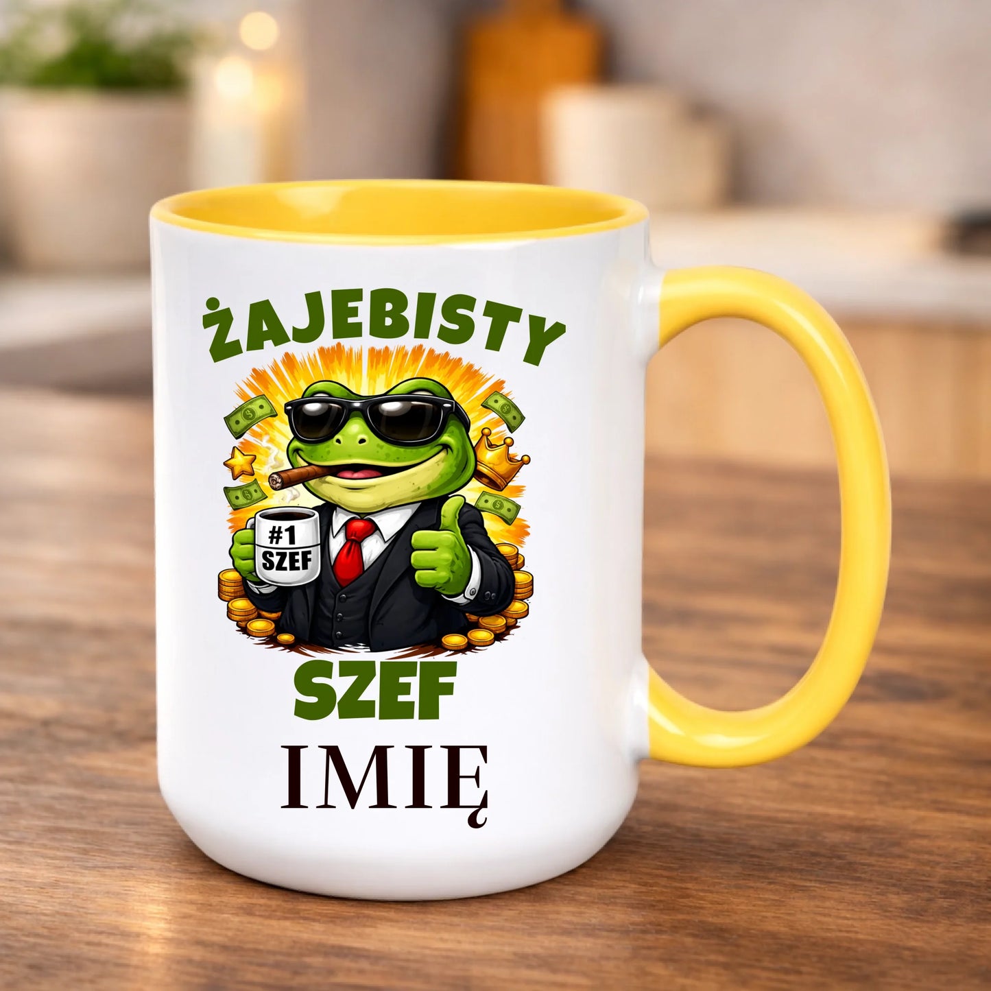 kubek z własnym nadrukiem 440ml personalizowane prezenty pl żółty