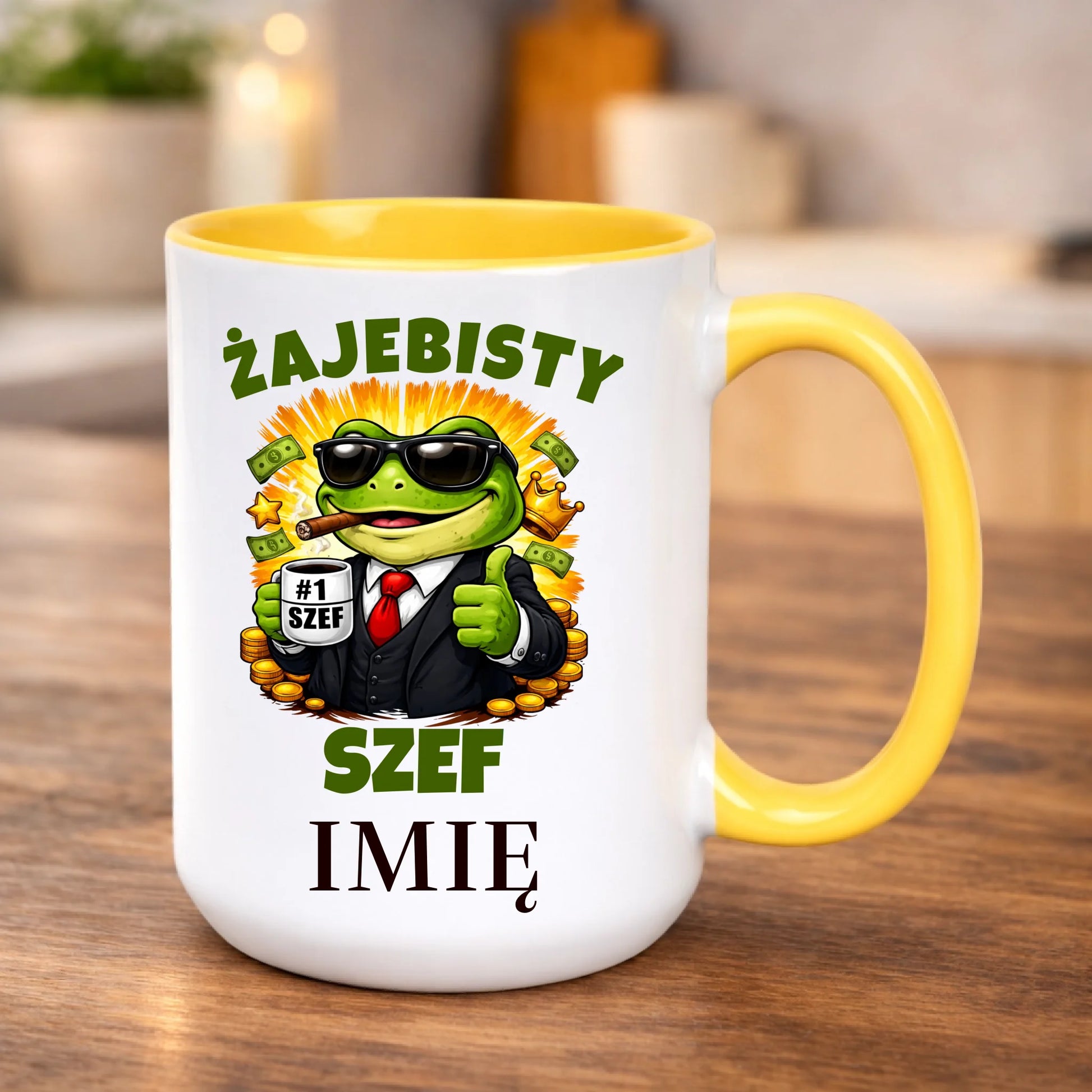 kubek z własnym nadrukiem 440ml personalizowane prezenty pl żółty