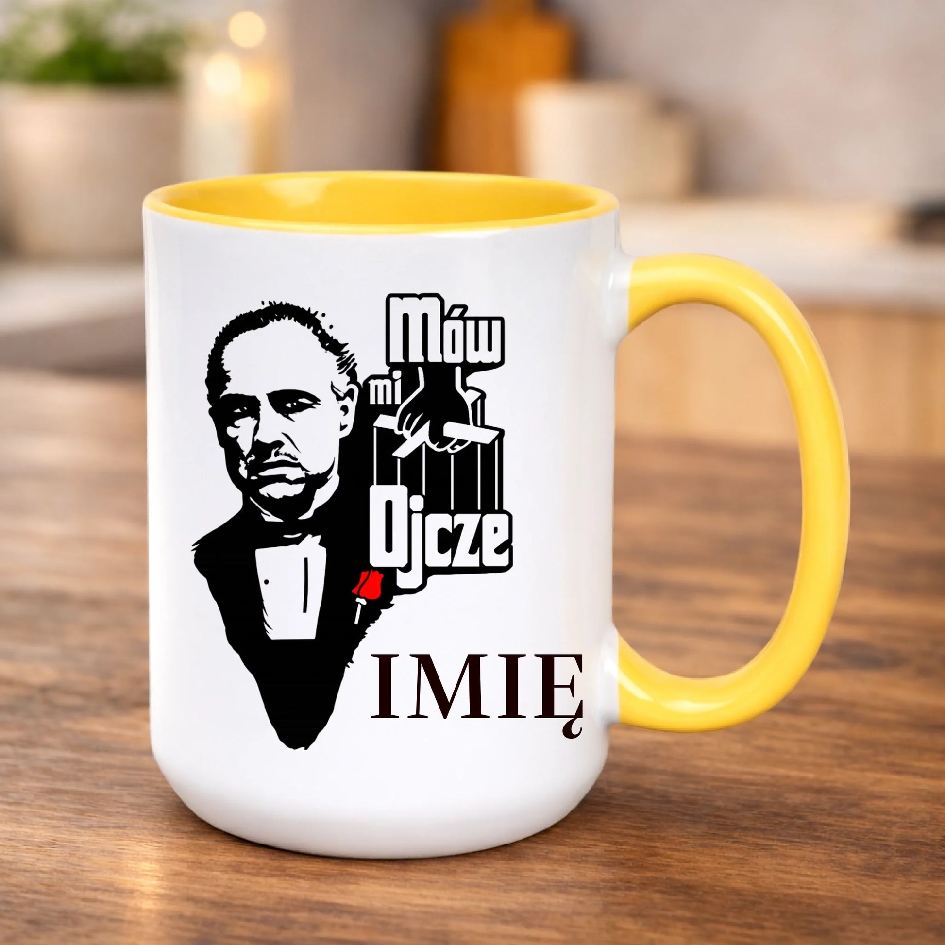 kubek z własnym nadrukiem 440ml personalizowane prezenty pl żółty