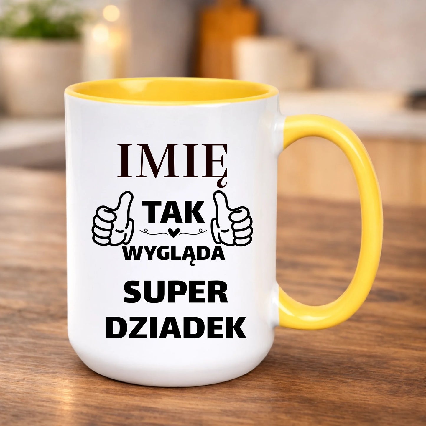 kubek z własnym nadrukiem 440ml personalizowane prezenty pl żółty