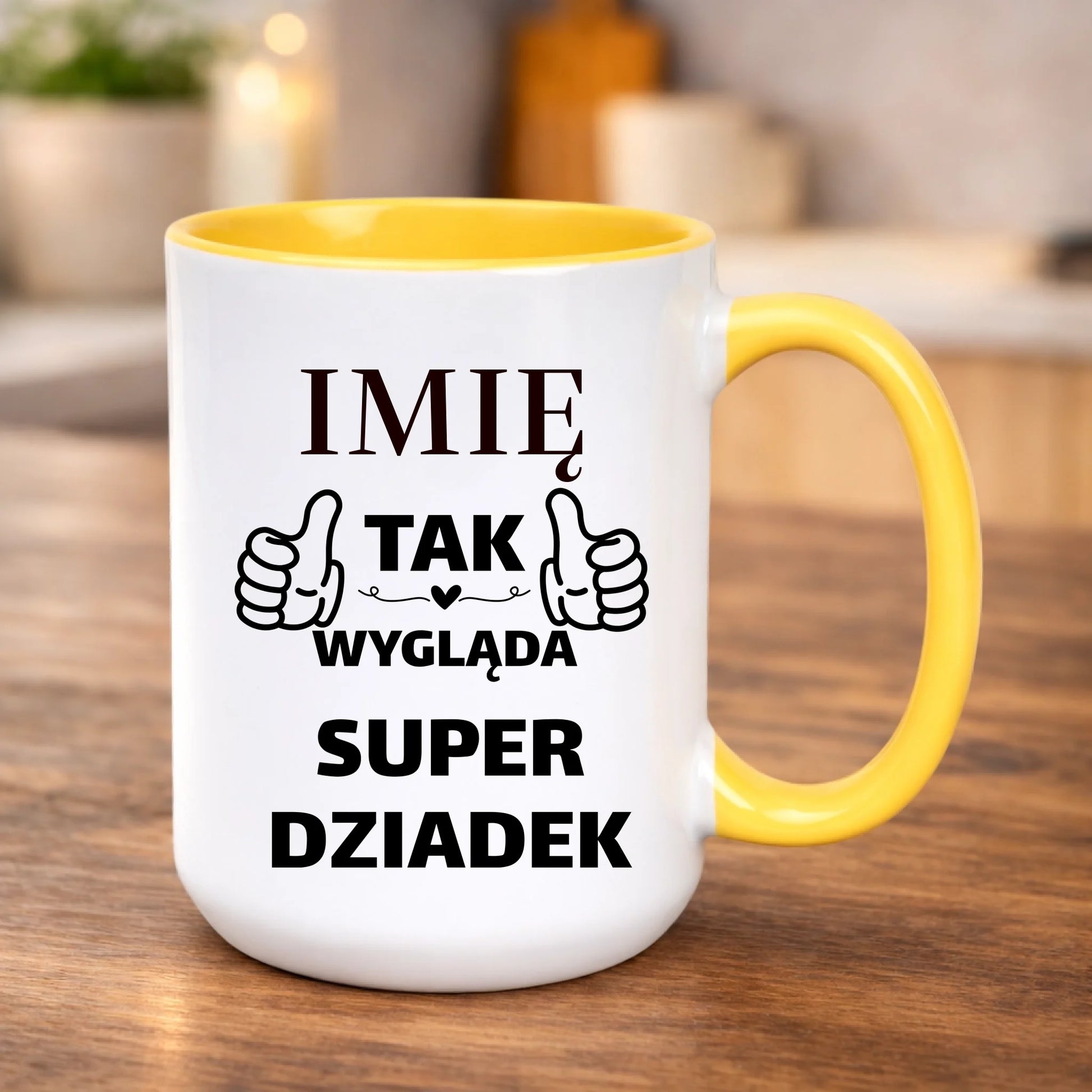 kubek z własnym nadrukiem 440ml personalizowane prezenty pl żółty