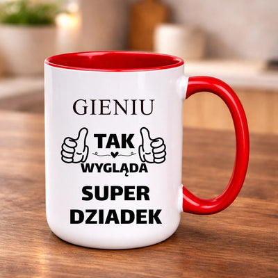Kubek imienny z nadrukiem Tak wygląda super dziadek prezent dla Dziadka