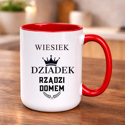 Kubek imienny z nadrukiem Dziadek rządzi domem prezent dla niego
