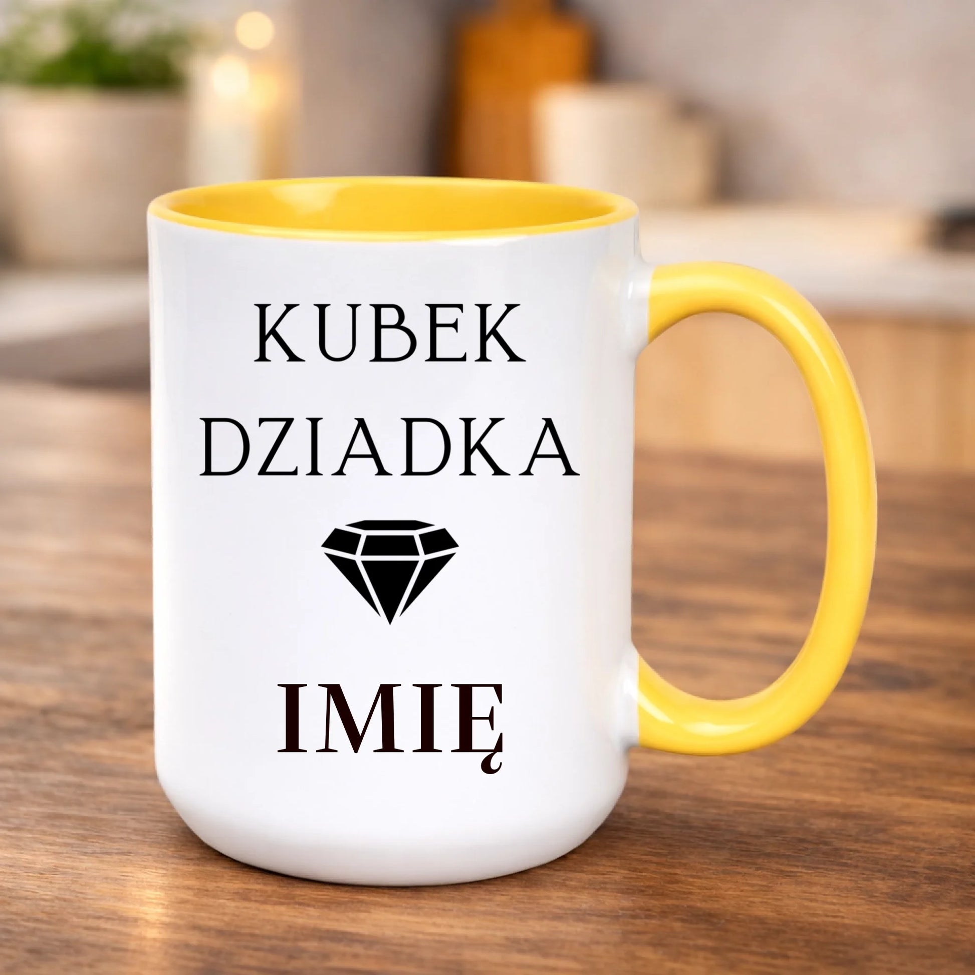kubek z własnym nadrukiem 440ml personalizowane prezenty pl żółty