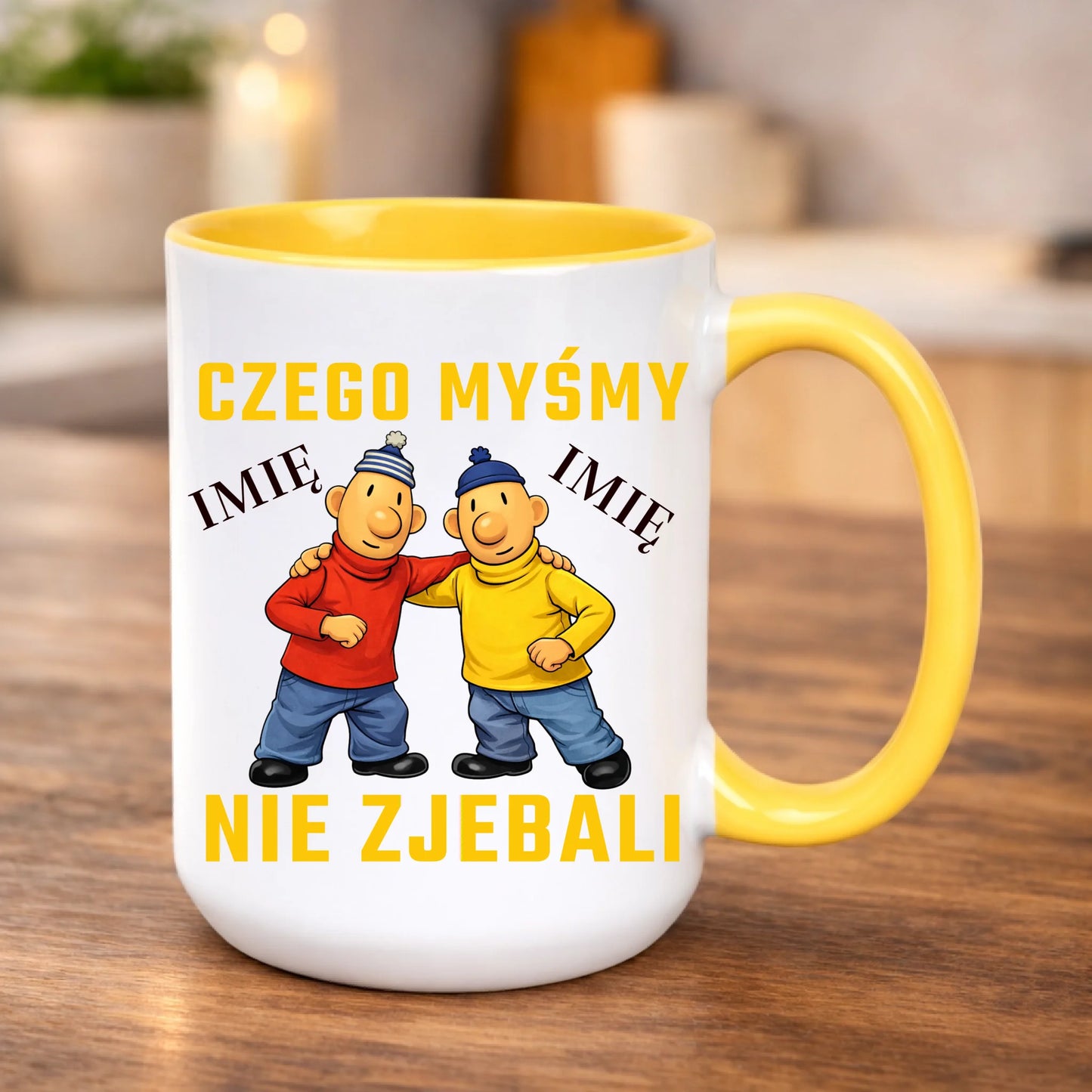 kubek z własnym nadrukiem 440ml personalizowane prezenty pl żółty
