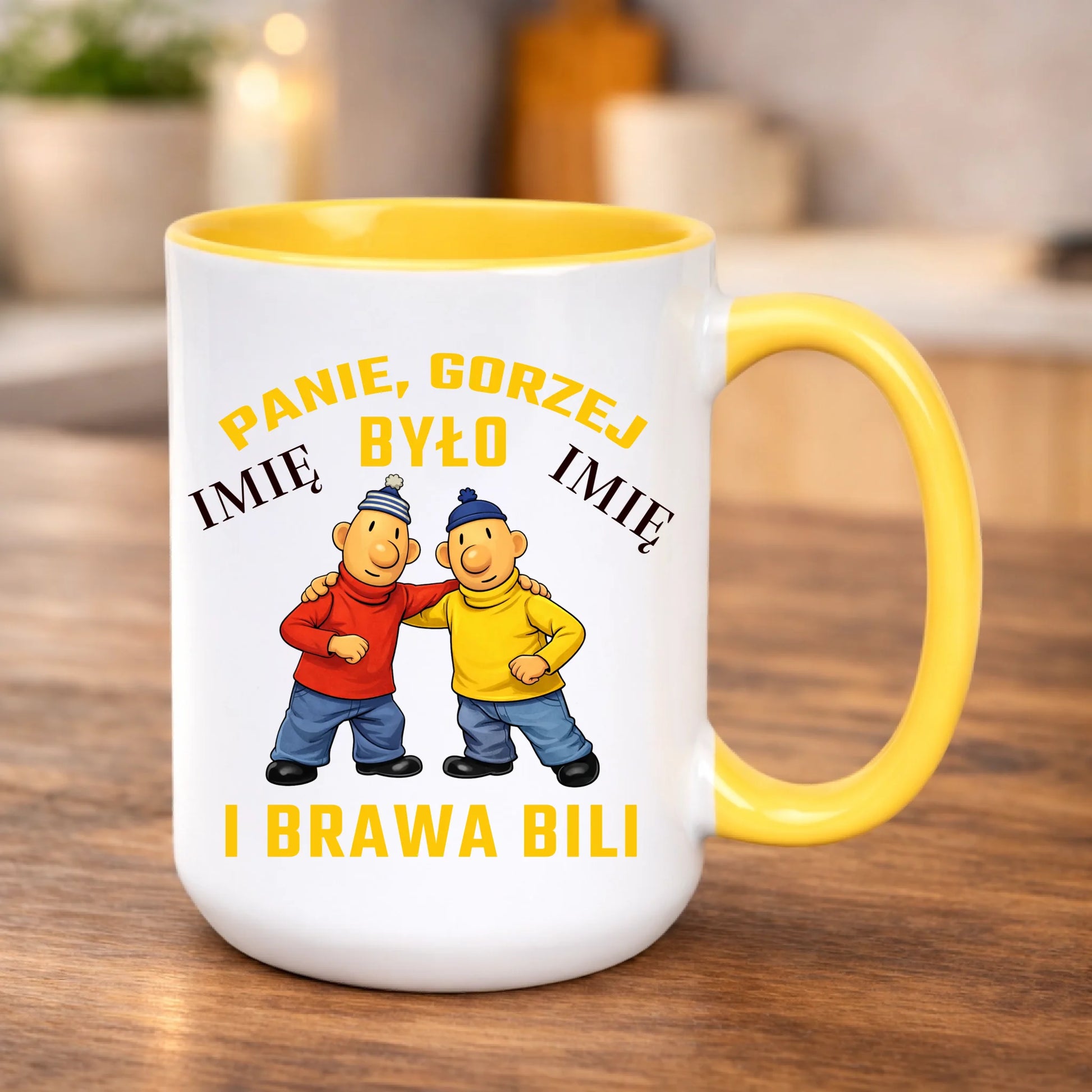 kubek z własnym nadrukiem 440ml personalizowane prezenty pl żółty