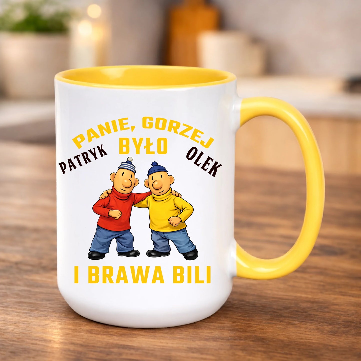 Kubek do pracy imienny śmieszny z nadrukiem Panie  gorzej było i brawa bili