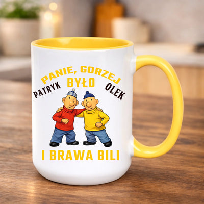 Kubek do pracy imienny śmieszny z nadrukiem Panie  gorzej było i brawa bili