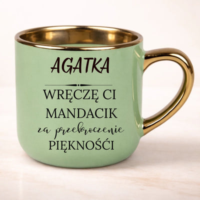 Kubek imienny z nadrukiem Wręczę Ci mandacik dla dziewczyny do pracy prezent na urodziny
