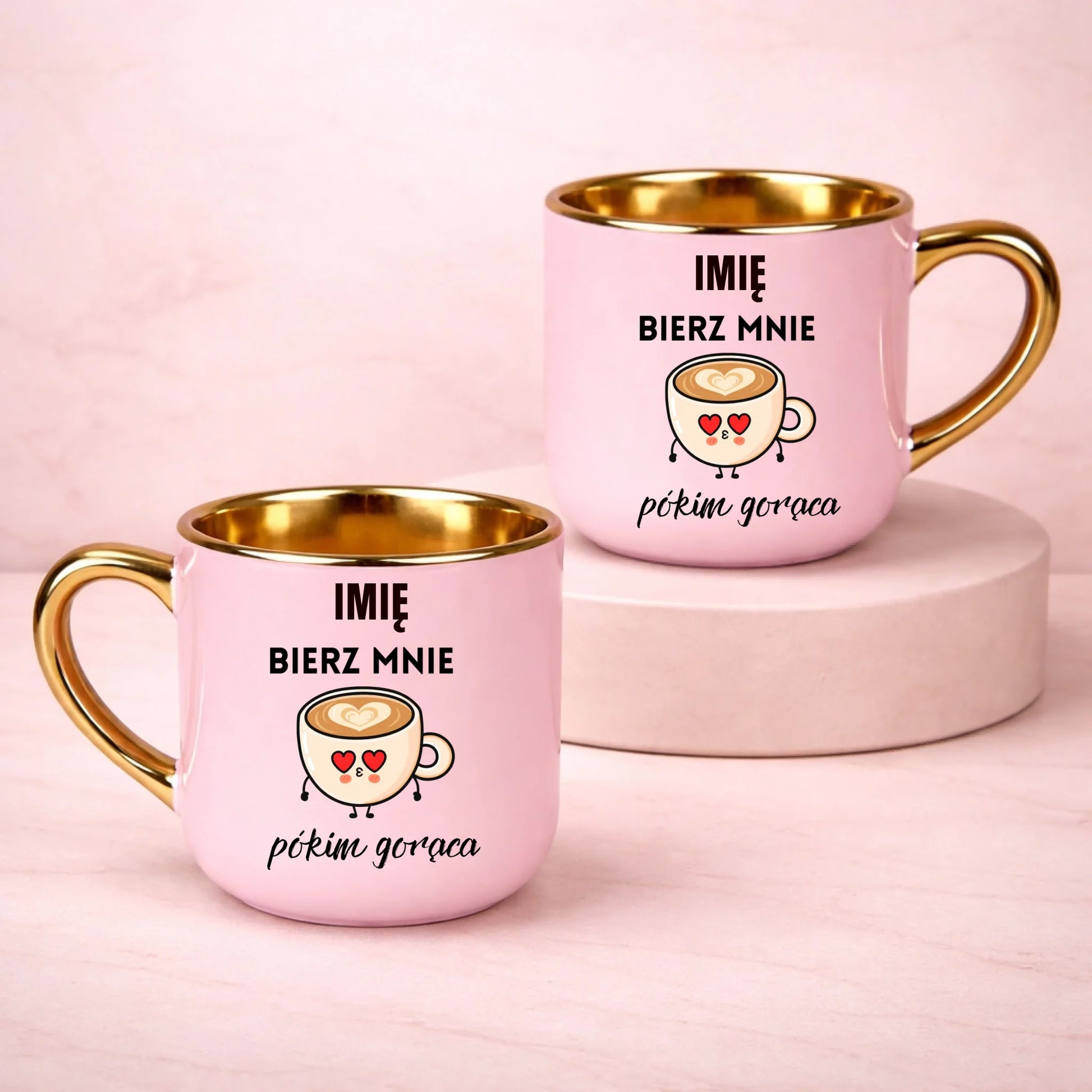 kubek z własnym nadrukiem 400ml personalizowane prezenty pl różowy